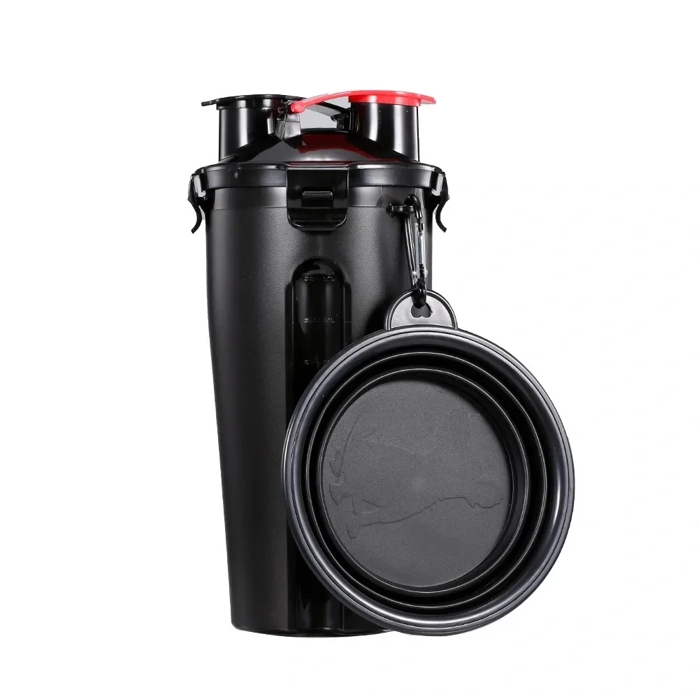 Dog 2 in 1 Travel Water Bottle Food Dispenser with Collapsible Bowls Hiking